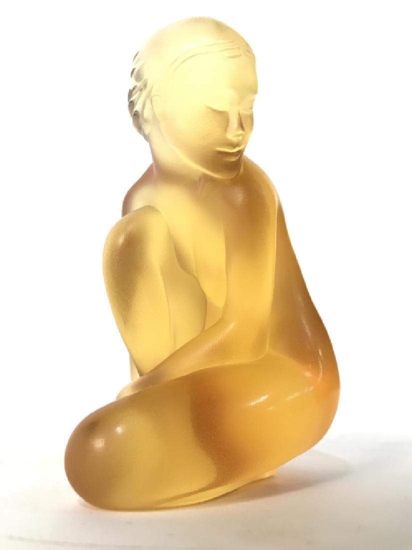 LALIQUE FRANCE Female Nude VENUS Figure: Piece is signed LALIQUE FRANCE and marked 527/999 LCS 2006 on underside. Piece depicts a nude female Goddess Venus. Figure is Amber Toned. Lalique Crystal, Female Nude, Female Nude Sculpture, French A