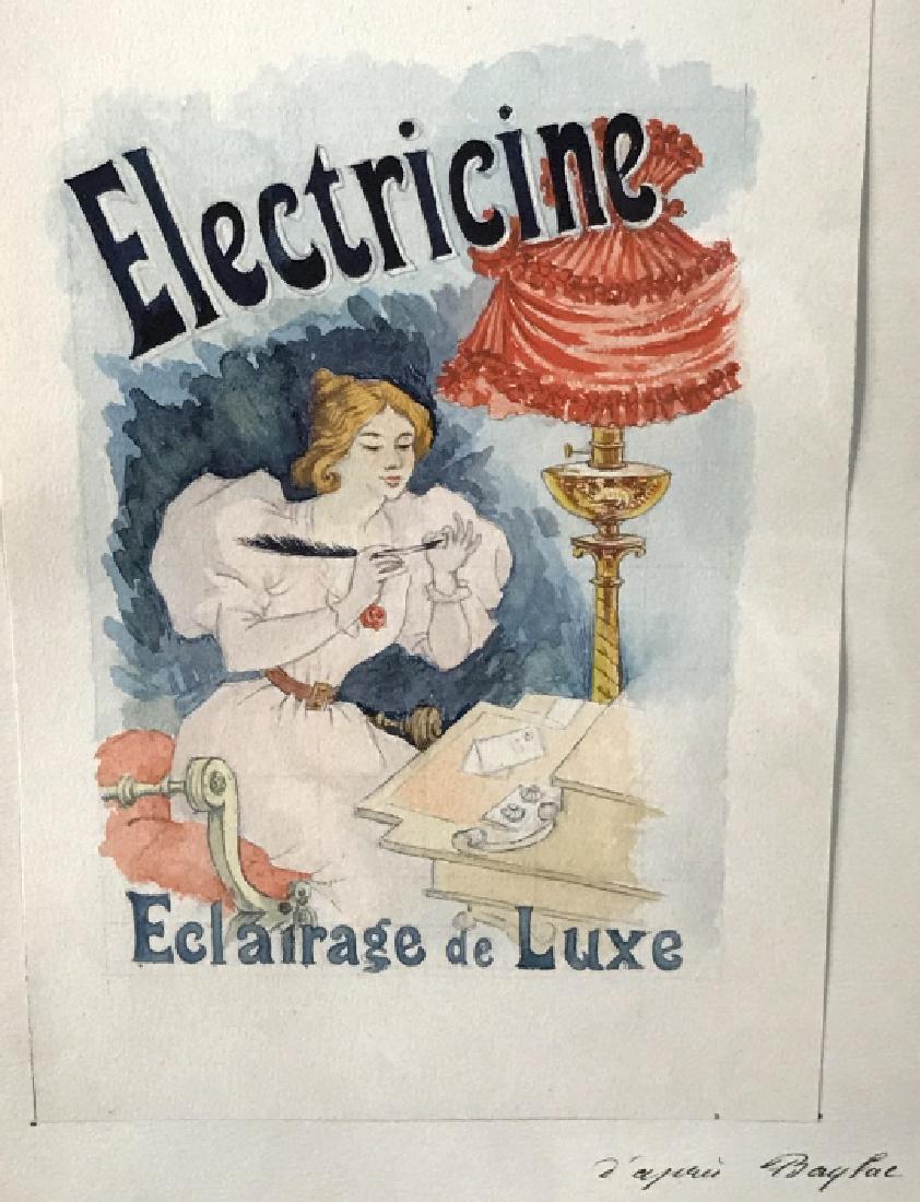 Original Count de KOENIGSEGG Antique Watercolor: Original COUNT REGLEY DE KOENIGSEGG watercolor on paper, made c. 1894. Watercolor depicts de Koenigsegg’s reproduction of a French poster advertisement. Underneath watercolor is writing in ink, read