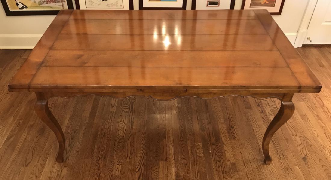 Milling Road Extendable Dining Table: Milling Road French Country Style Extendable Dining Table In mahogany toned wood and cabriole legs, marked on underside with Milling Road plaque, Made In Italy, measures approximately 130 inches long 