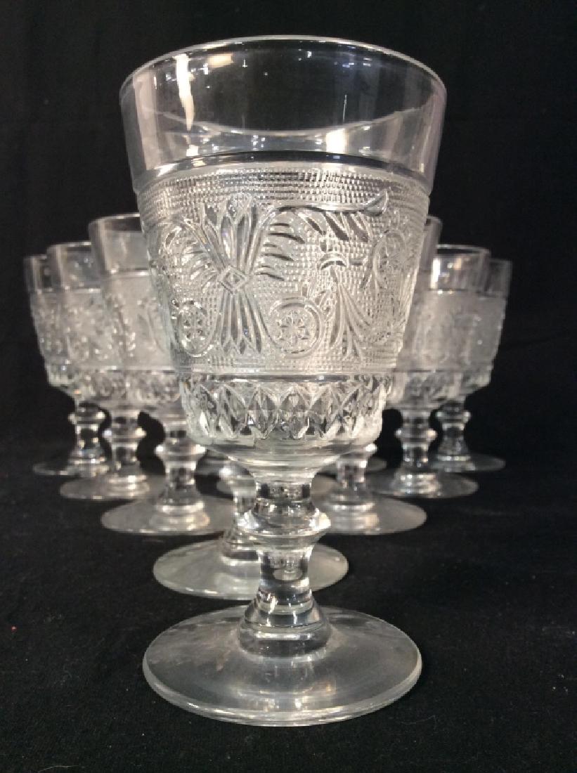 11 American Pressed Glass Goblets: 11 American Pressed Glass Goblets, 6 in tall x 3 1/4 in, Pressed floral designs, Decorative Tableware, Decorative Pressed Glass, Decorative Kitchenware, Decorative Pressed Glass Accessories, barware, 