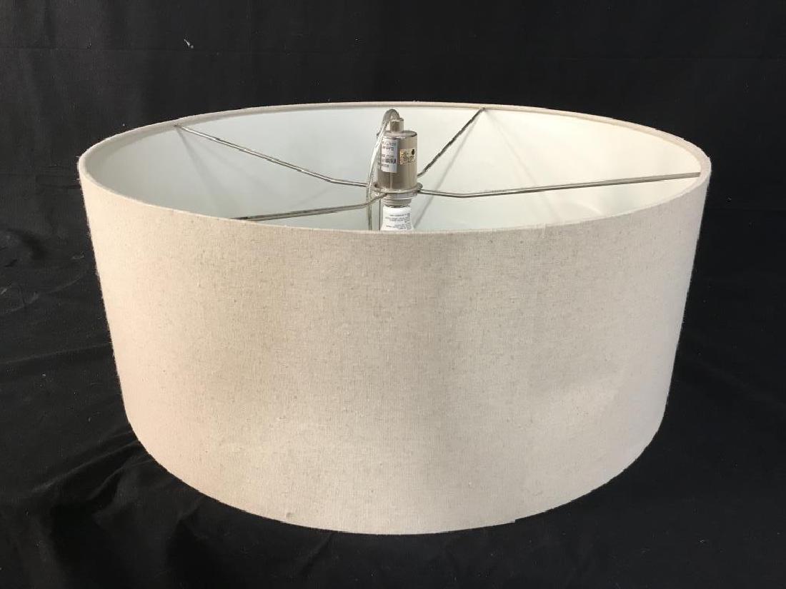 WEST ELM Oversized Short Drum Pendant Light: WEST ELM oversized short drum pendant ceiling light fixture with natural linen lined shade. Simple design in neutral shade for ambient lighting. Some minor dents in shade. Pendant is Approx 10.5 inche