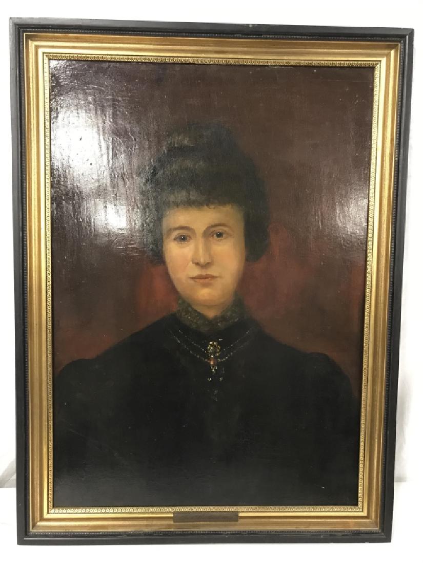 Antique 1872 Oil Painting, Attributed to Lenbach: Framed antique oil painting on Board of a woman’s portrait. Artwork has plaque on frame that reads ‘Fr. V. Lenbach 1872’, possibly referring to the German painter Frans Von Lenbach (1836-1904). 
