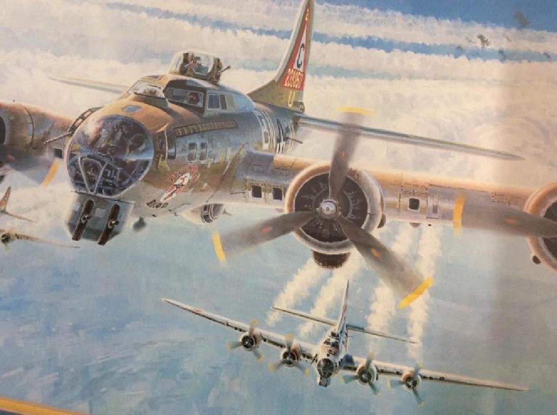 Keith Ferris Signed Print Of WWII Thunderbird: Keith Ferris Signed Print Of WWII Thunderbird Fighter Plane, 14 in x 34 in to edge of frames, first flight 1943, manufactured by Douglas Aircraft Company, pictured is original plane serial number 42-3