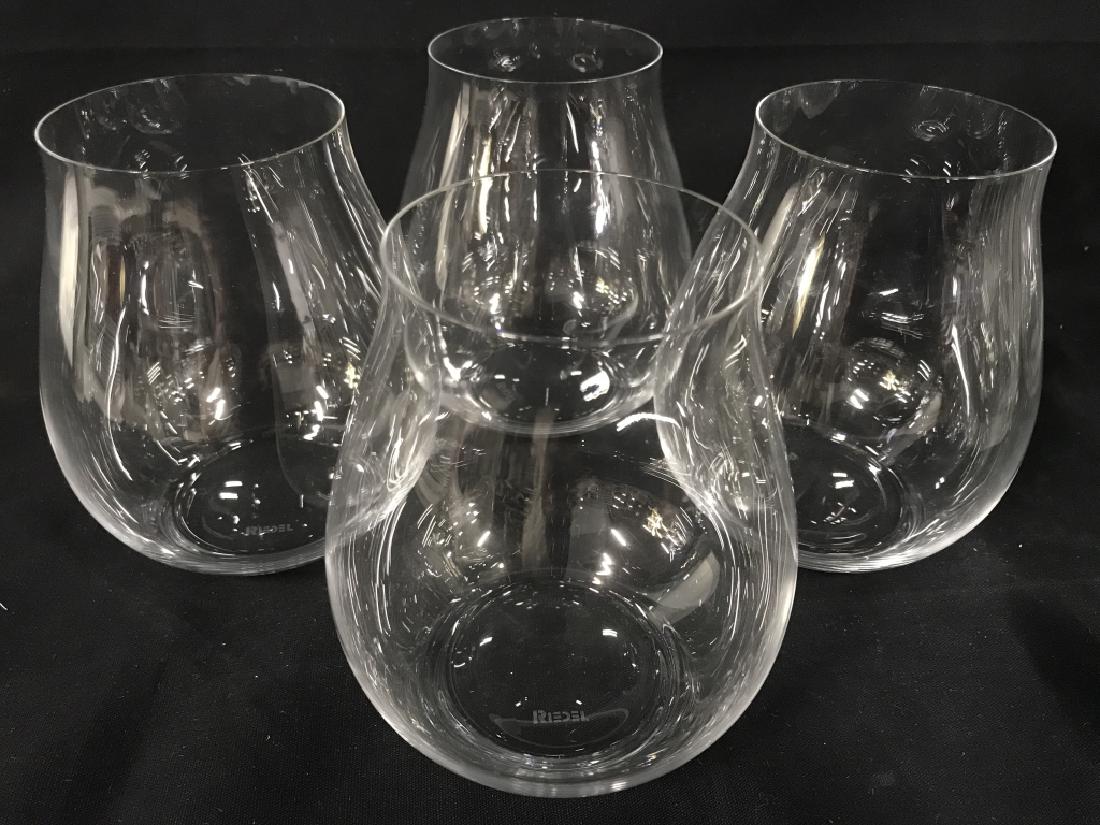 Set of 4 RIEDEL Crystal Glass Wine Tumblers: Set of 4 RIEDEL Crystal glass wine tumblers / stemless wine glasses. Machine made. Part of Riedel’s ‘Big O’ wine tumbler collection, perfect for ‘Franciacorta, Blanc de Noirs, Champagne, Barol