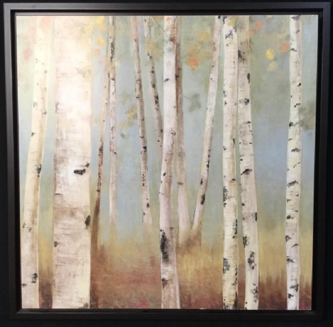 Framed Print On Board Birch Trees: Marked on back for Made in Canada, Measures app 29 inches square Home accessory, home decoration, wall art, fine art, birch trees, landscape, landscape art,