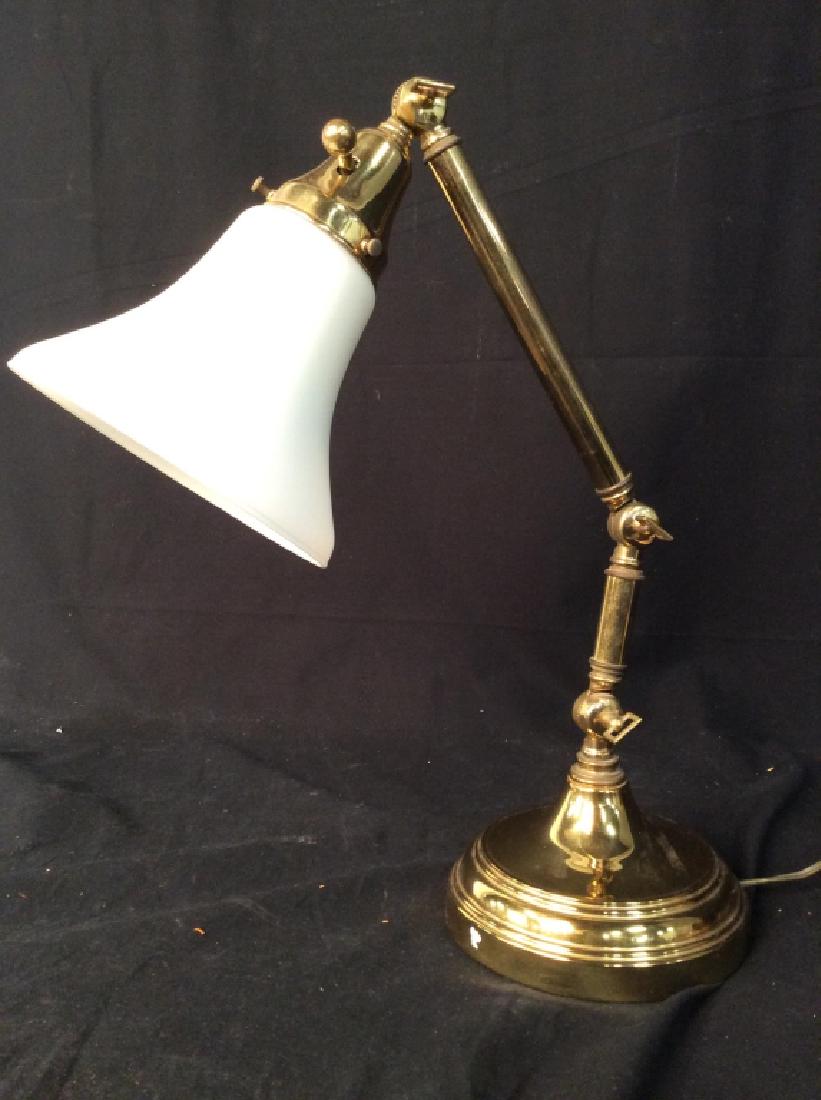 Industrial Style Brass Ajustable Desk Lamp: Industrial Style Brass Ajustable Desk Lamp, 18 x 7 in diameter of base, good condition, Lamp, table lamp, home accessory, home lighting