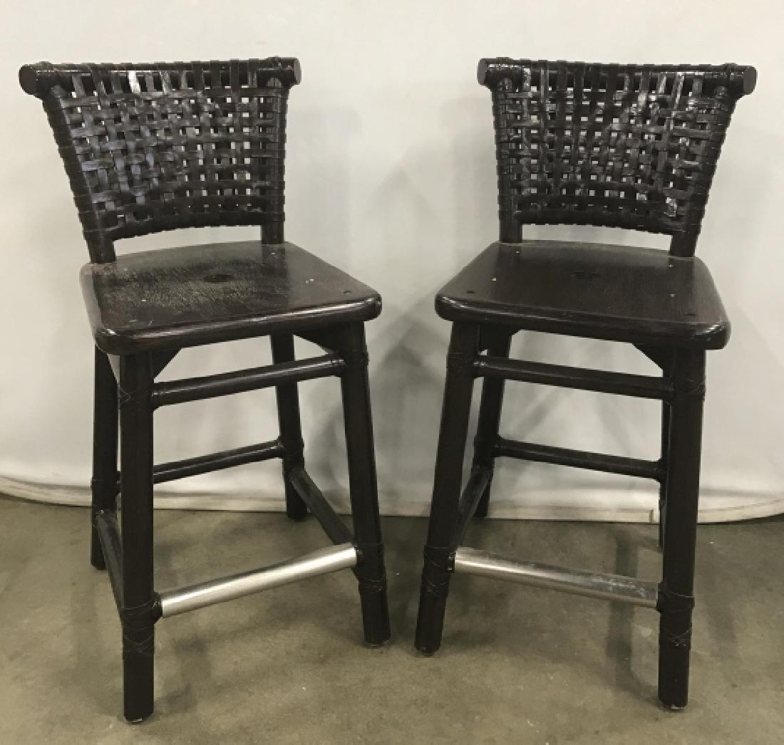 Pair Studio 882 Antalya Laced Rawhide Bar Stools: Pair Studio 882 Antalya laced rawhide and rattan gives this bar/counter stool its casual elegance. The design features a low backrest woven in laced rawhide to reveal a large curved rattan top rail be