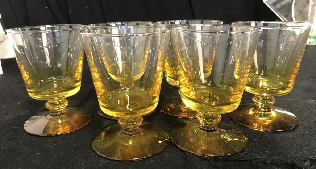 Group Lot of 6 Yellow Glass Goblets: Group Lot of 6 Yellow Glass wine Cups,wine goblets, water goblets, barware, table top decor, tableware, each measures 4 1/2 x 3 1/4 in. Good condition Decorative Tableware, Decorative Bar ware, Decora