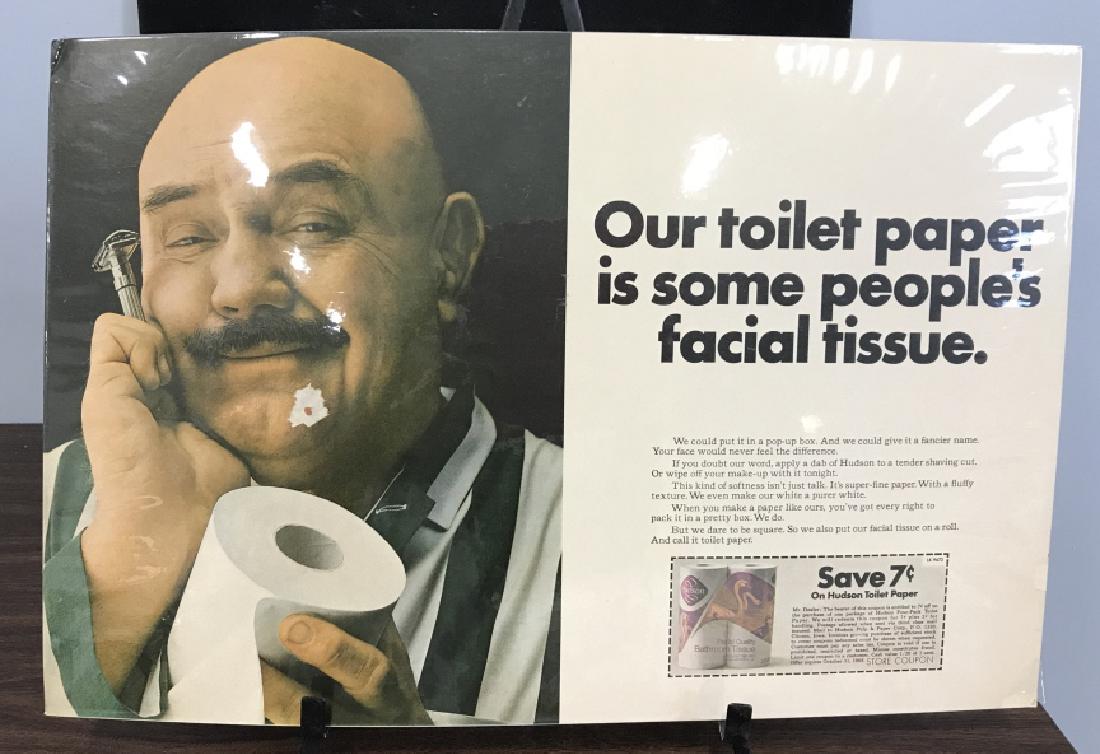 Vintage Advertisement for Hudson Toilet Paper: Vintage Advertisement for Hudson Toilet Paper, mounted on Story board illustration board, Our toilet paper is some people’s facial tissue, 21in x 15 in, on aisle, good condition, Vintage Television 