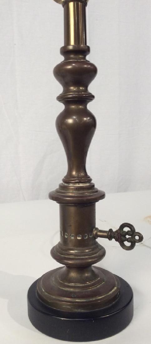 Vintage Bronze Toned Columnar Table Lamp: Vintage Bronze Toned Columnar Table Lamp, 24 in tall x 6 in diameter of possibly stone base, not tested, Table Ware, Decorative Tablelamps, Tabletop Lighting, Decorative Lamps, 5