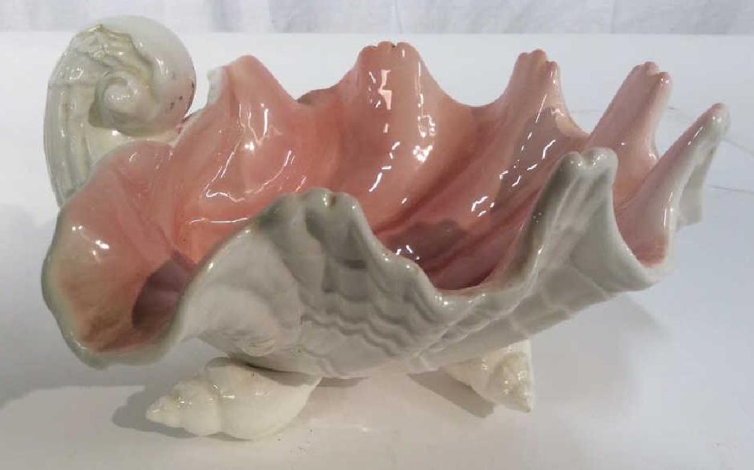 Decorative Ceramic Shell Trinket Dish, Signed FF: Decorative Ceramic Shell Trinket Dish, 4 in tall, x 7 in x 8 in at widest point, Marked On underside on tag and stamped into ceramic FF, Japan, good condition, Decorative Tableware, Decorative Kitchen