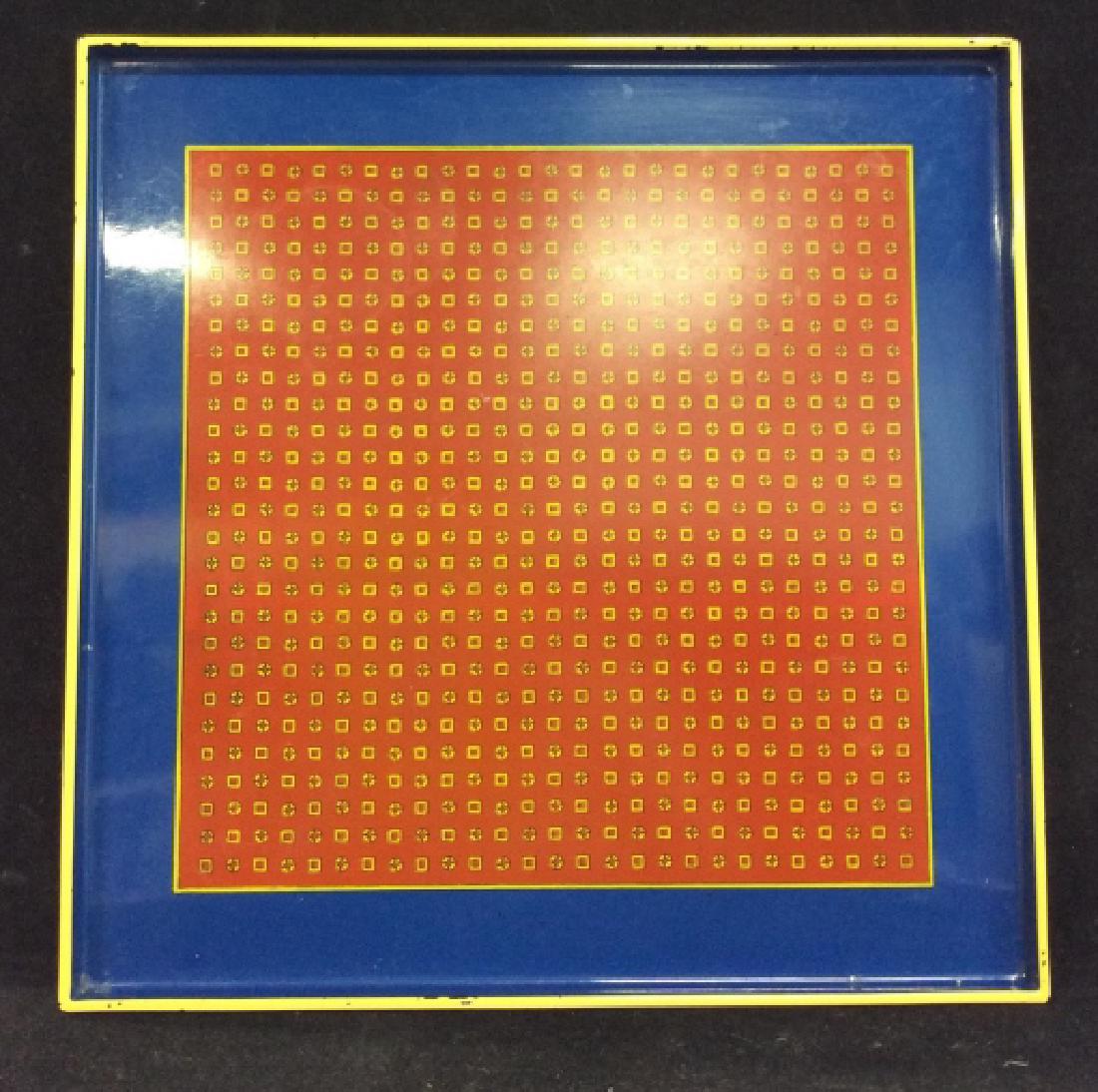 Daniel Hechter Signed Mod Lacquered Tray, Japan: Red blue yellow, geometric design, retro Lacquer tray, decorative tableware, measures app 14 inches square, labeled on back, signed tray, mod style, bright colored table ware, table accesnt, table top
