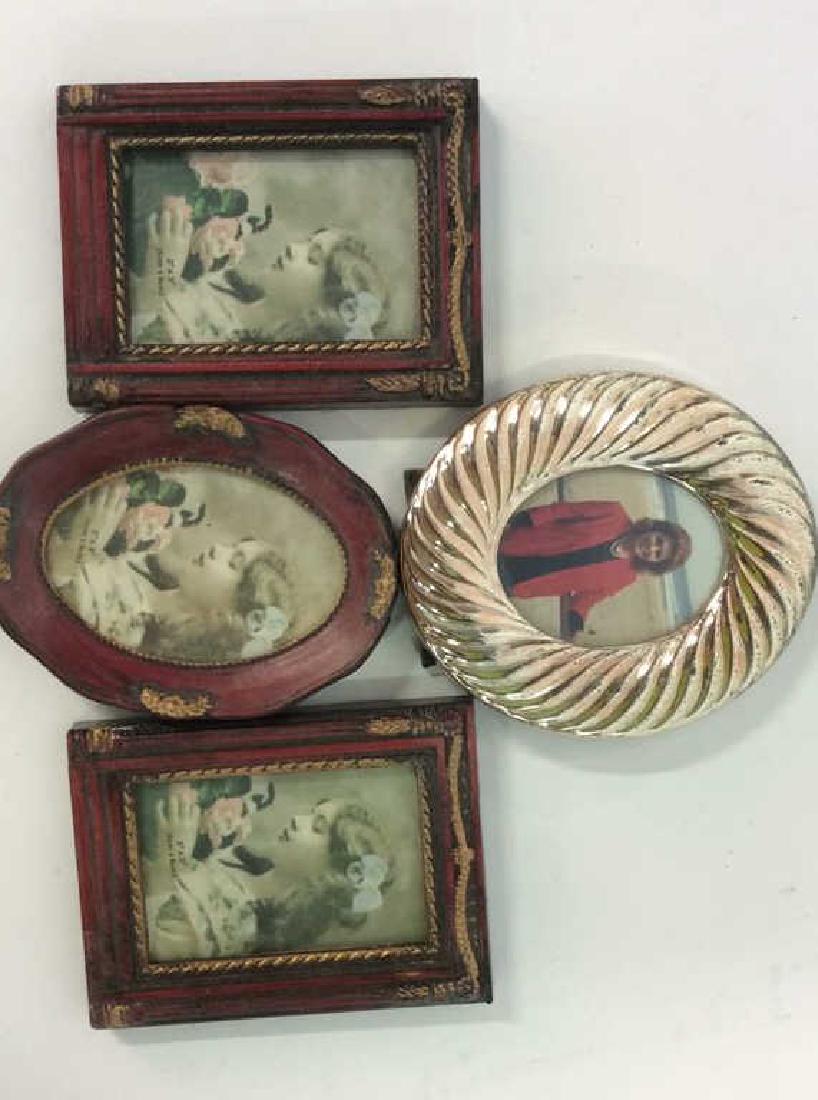 4 Vintage Picture Frames SP Swirl and wood: largest measures app 4 by 3 inches