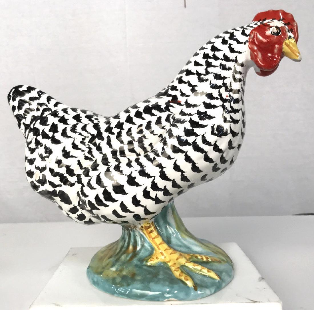 Decorative Ceramic Chicken Figural: Decorative Ceramic Chicken Figural, Holland Variety, chips to eye and beak, not marked, 6 1/2 diameter x 10 in to crown, Decorative American Ceramics, Americans, Decorative tableware, Chickens, 5