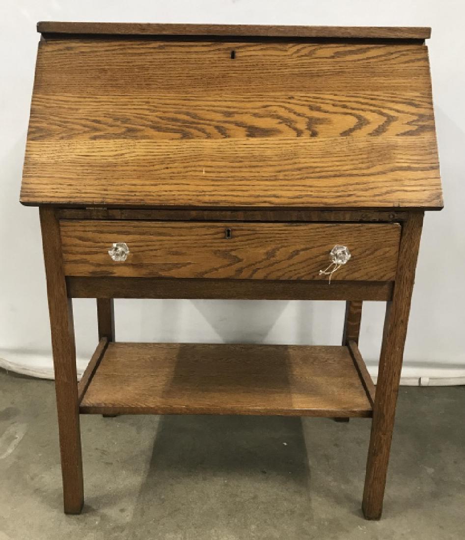 Vintage Oak Drop Front Secretary Desk
