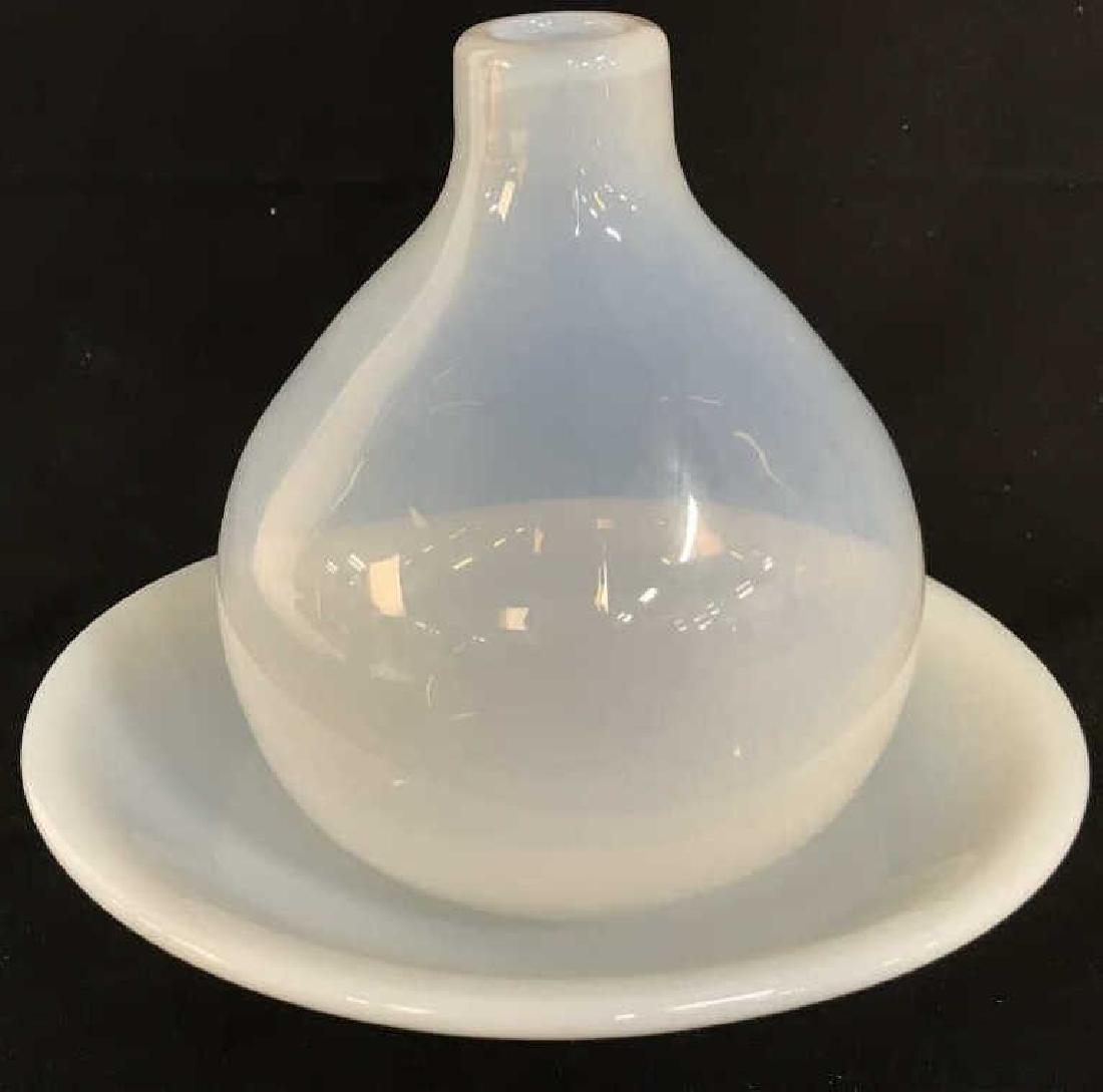 Hand Blown Translucent Milk Glass Vase and Saucer