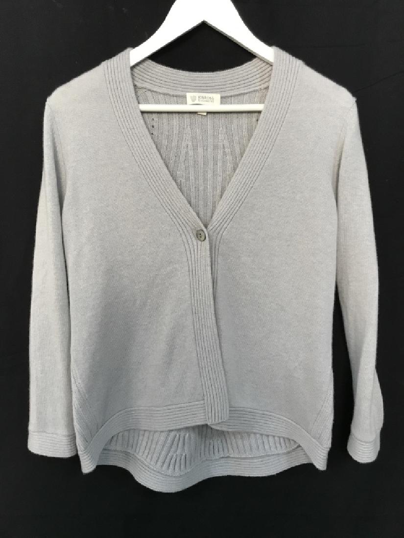 KINROSS Designer Cashmere Single Button Cardigan: KINROSS Designer women’s casual cashmere single button cardigan / sweater shawl. Cardigan is light stone gray in tone. Label reads Kinross, 100% cashmere, Size M. Women’s ladies’ designer cardig