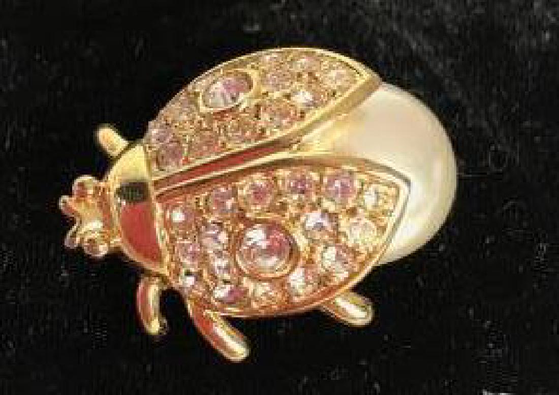 Napier Vintage Lady Bug Brooch Jewelry: Pin, jewelry, signed designer jewelry, lady bug with gold tones, pearlescent body and rhinestone encrusted wings, measures app 1 inch length, Estate jewelry, vintage jewelry, signed jewelry