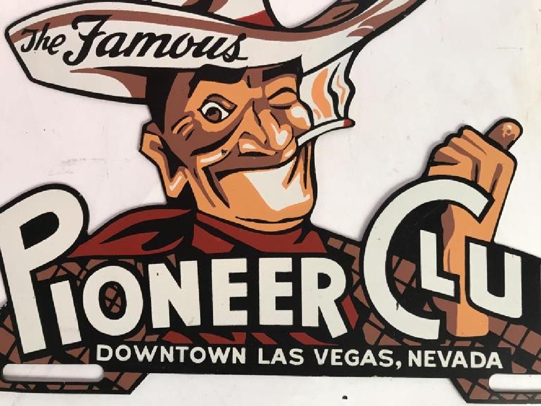 Pioneer Club Las Vegas Aluminum Sign: Measures 9 by 11 inches, cowboy themed wall plaque, sign, Advertisement for pioneer club las Vegas, Nevada, Las Vegas CLub Collectible
