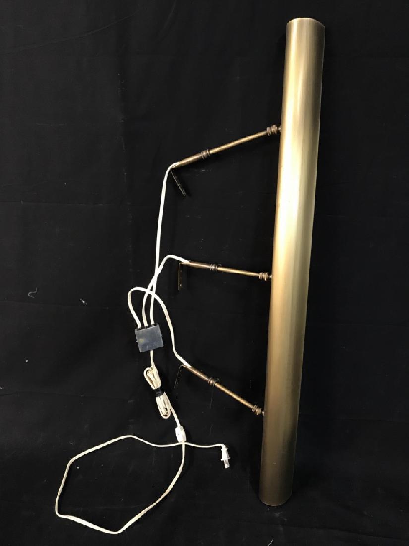House Of Troy Wall Mounted Art Display Lighting: House Of Troy Wall Mounted Art Display Lighting In brushed brass toned metal finish, not tested, measures approximately 36 inches long x 10 inches deep, minor scratches to surface. Picture Display Lig