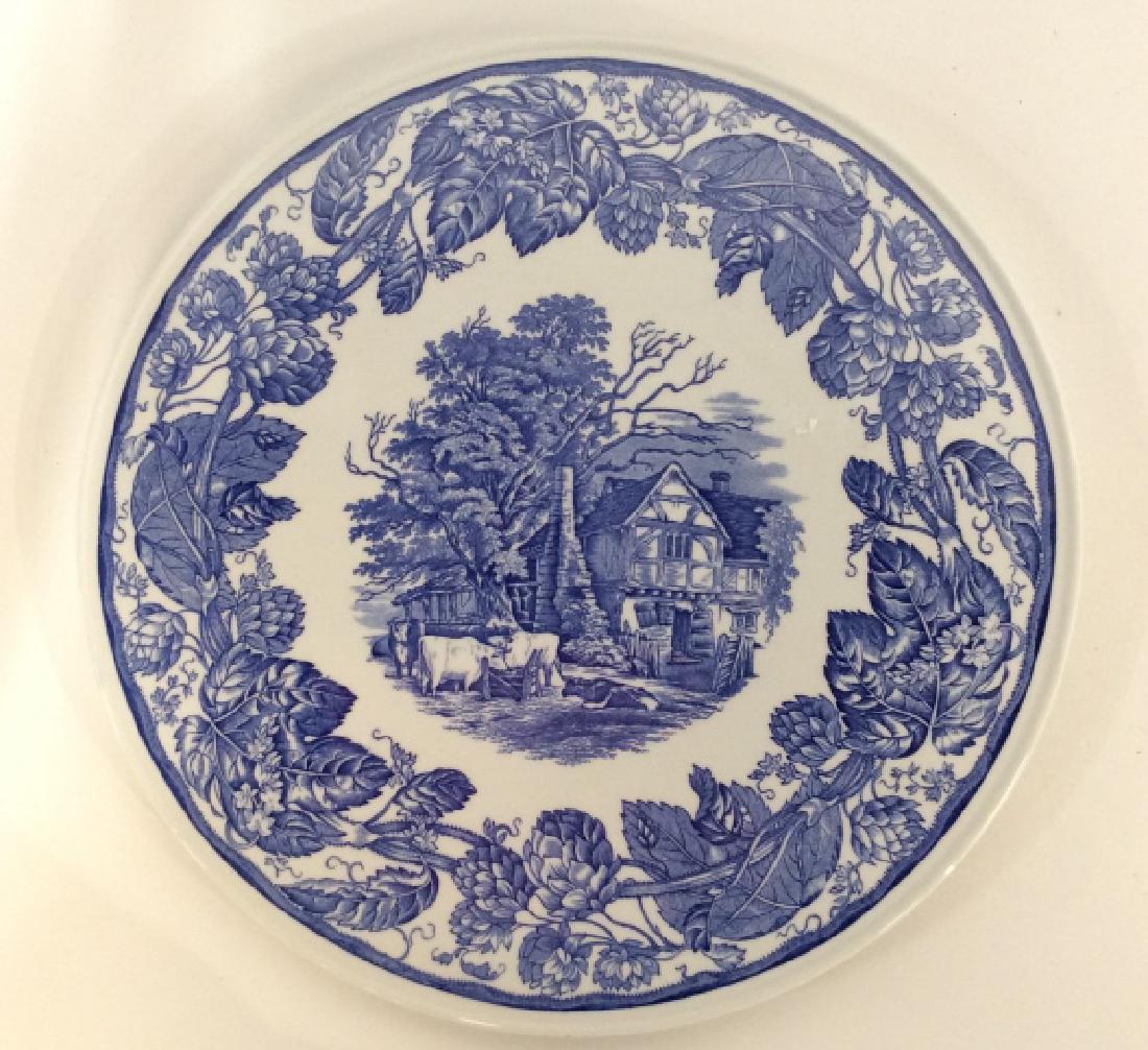 SPODE Blue White Porcelain Platter: Underglaze print from a hand engraved copper plate, porcelain tableware, Spode porcelain rural scenes, tableware, cake plate, measures app 11 inches diameter, decor piece, shelf piece.
