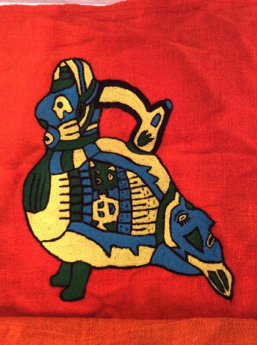 Peruvian Tile Crafts Group: Linen fabrics partial pillow covers, with various hand stitched designs, needlework, crewel, Embroidery, colorful designs, hand crafted in Peru, decorative crafts, arts and crafts, largest measures ap