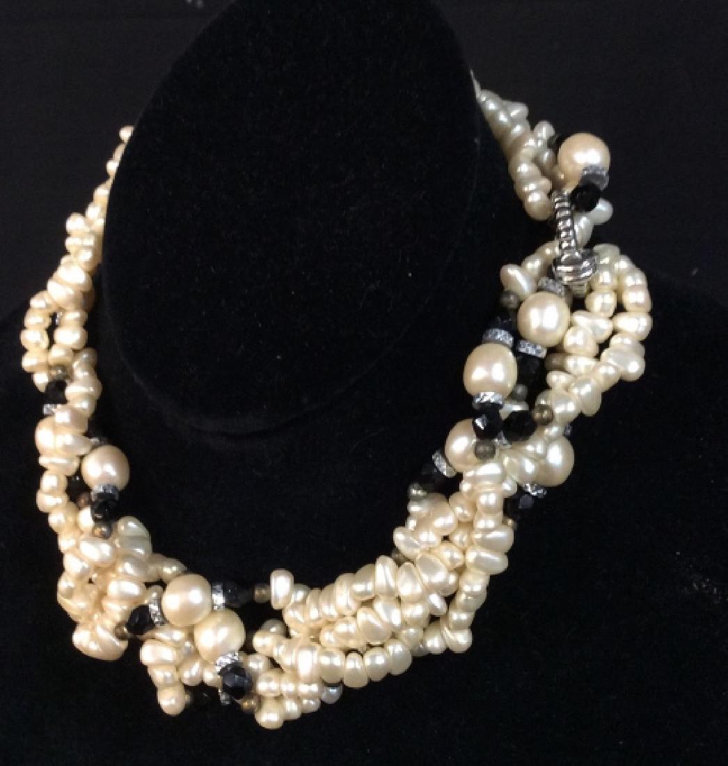 Pearl Ebony Rhinestone Bead Twist Necklace: Estate jewelry, vintage jewelry, statement necklace width app 1.5 inches drop of necklace app 7 inches
