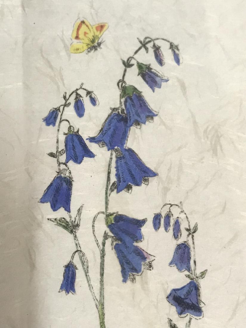 Signed Colored Etching of Flowers