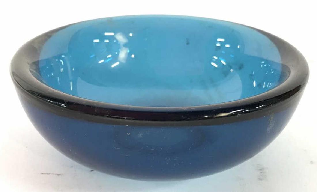 ORREFORS Blue Toned Cut Crystal Trinket Dish: Underside is marked ORREFORS. Trinket Dish, Candy Dish, Crystal Dish, decorative tableware, tabletop accessory ORREFORS Dish. Measures approx 4.5 inches diameter 1.5 inches tall