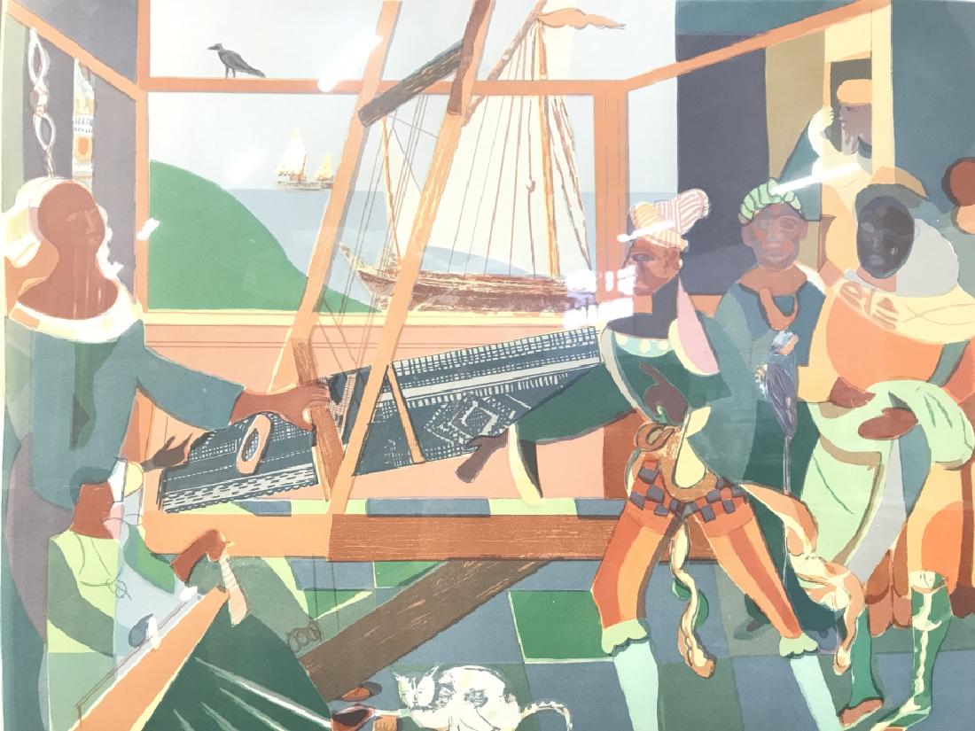 ROMARE BEARDEN Return of Ulysses Artwork: Piece is pencil signed ROMARE BEARDEN on lower right corner and titled THE RETURN OF ULYSSES on lower left corner. Marked 1/30 9/76. Possibly a lithograph, possibly a block print. Has not been inspect