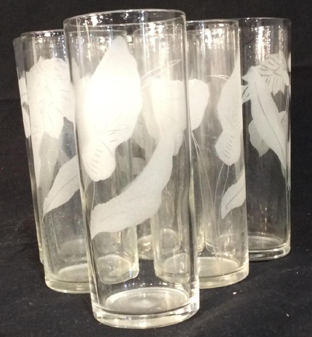Set of 7 Etched Glass Water Glasses: Set of 7 Etched Glass High Ball Glasses, 6 in x 2 1/2 in, good condition, Kitchenware, Barware, Water Glasses, Highball Glasses, Tableware, 5
