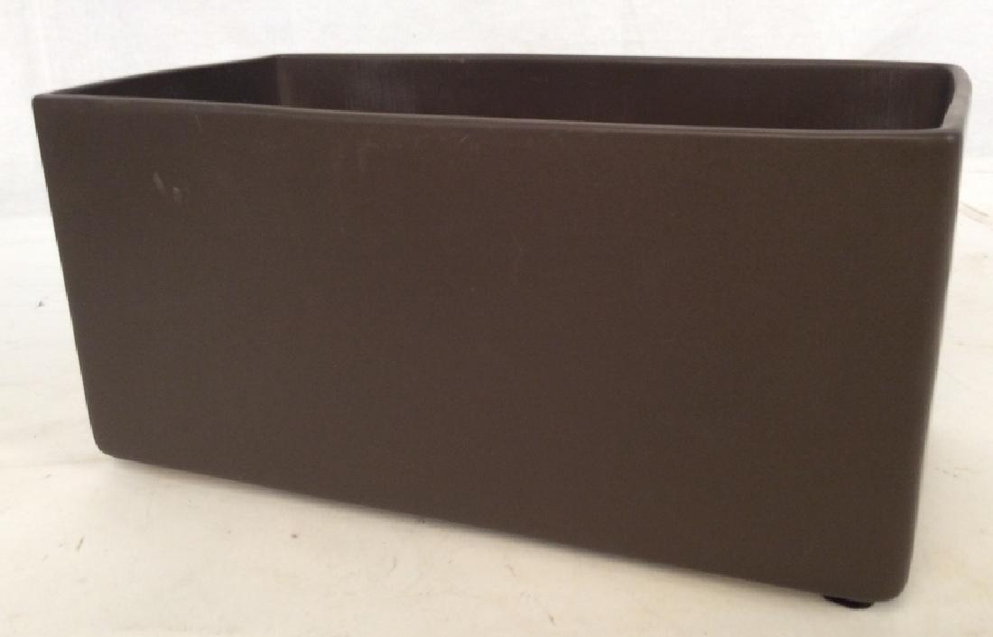 Brown Ceramic Rectangular Planter, Vessel: Brown Ceramic Rectangular Planter, 5 1/2in x 11 in 5 1/2 in, good condition, marked underside YBS Imports, chocolate brown planter, on pads, Ceramics, Planters, Decorative Ceramics, Vessel, 70s Chocol