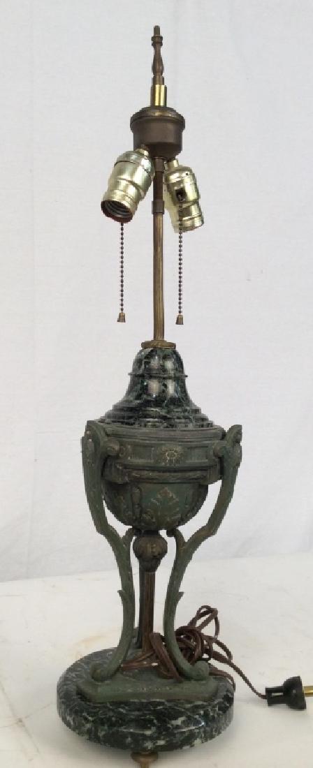 Vintage Marble and Bronze Table Lamp: Vintage Marble and Bronze Table Lamp, 26 in to top of finial, 6 in at widest point, on brass toned peg feet, not tested, Urn shaped, Marble Lighting, Lighting, Bronze, Accent Tabletop Lighting, Neo Cl