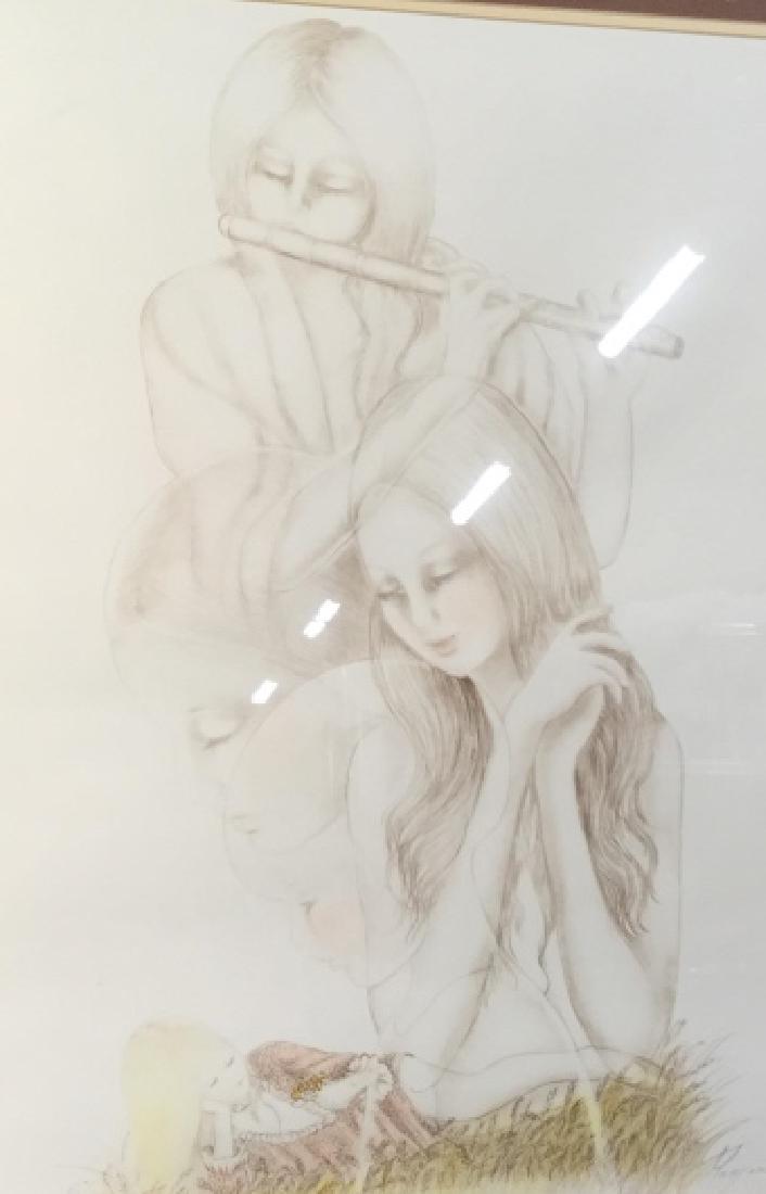 Maryanne Kane Signed Illustrative Artwork: Signed numbered 224/300 Lithograph, 5 females one with flute, one with Flowers, double matted professionally framed , fine art, wall art, female portraits measures app 32 by 26 inches