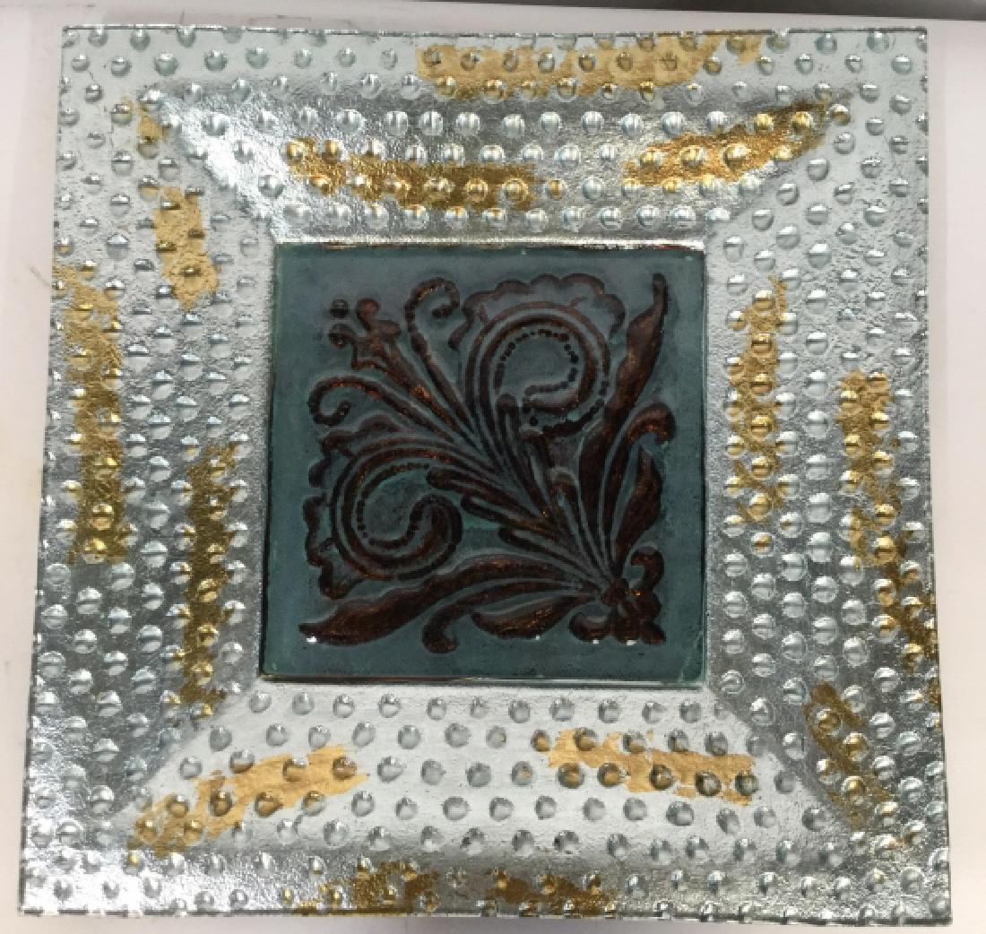 Large Coated Textured Glass Centerpiece Tray: Glass bubble and swirl patterned tray, Tableware, Table Top accessory, decorative accessory, measures app 18 inches square