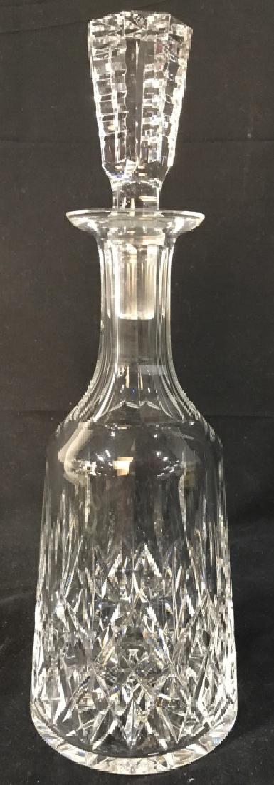 CUT CRYSTAL Decanter W Stopper: Decanter is Cut Crystal. Decanter includes stopper. Has diamond cut pattern detail. Measures approx 13.5 inches tall 4.5 inches wide. Barware, crystal decanter, drinking accessory, tableware 6