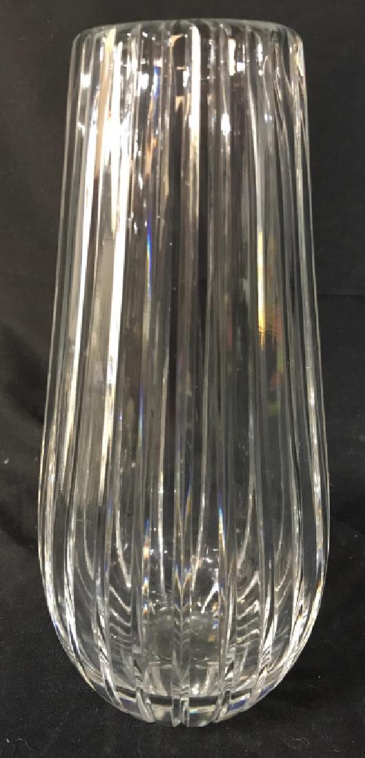 ORREFORS Signed Cut Crystal Vase: Piece is marked ORREFORS PA8017/32 on underside. Piece is cut crystal. Piece appears to be a quarter inch thick. Piece is wide at bottom and tapers in near top. Measures approx 9 inches tall 4 inches 