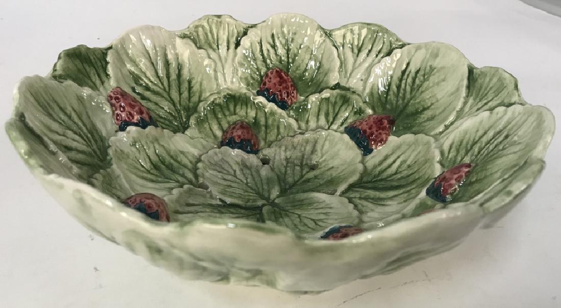 Decorative Leaf and Strawberry Bowl: Decorative Leaf and Strawberry Bowl, 9 in diameter, good condition, strawberries, Porcelain, Fruit Theme Tableware, Kitchenware, Decorative Tabletop accessory kitchen Ware, 5