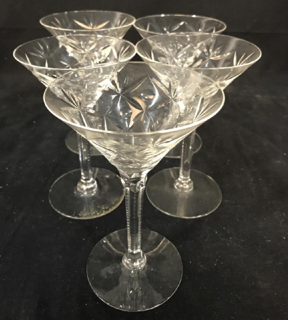 Set of 5 Cut Crystal Champagne Cups,: Set of 5 Cut Crystal Champagne Cups, 6 1/2 x 4 1/4 in at rim, one has tiny chip, otherwise good condition, barware, Champagne Cups, Kitchenware, Tableware, Entertaining Crystal, Crystal, 5