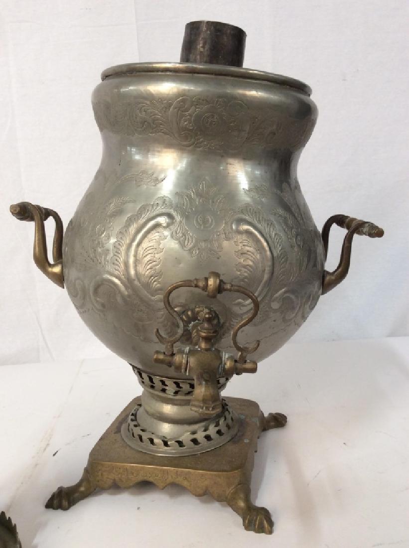 Russian Silver Toned Samovar: Russian Silver Toned Samovar, 27in x 15 in, some condition issues, base in Bent would need significant repair, Russian Samovar, Tea Utensil, Russian Tea Pot, Russian Kitchenware, Self Boiler, Collecti