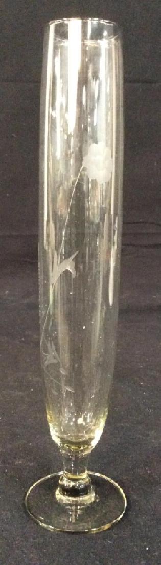 Vintage Etched Crystal Vase: Vintage Etched Crystal Vase, 10 in x 1 1/2 in, good condition, Etched florals on sides, not marked, Decorative Tableware, Tabletop Decorations, Kitchenware, Crystal, Vases, 5
