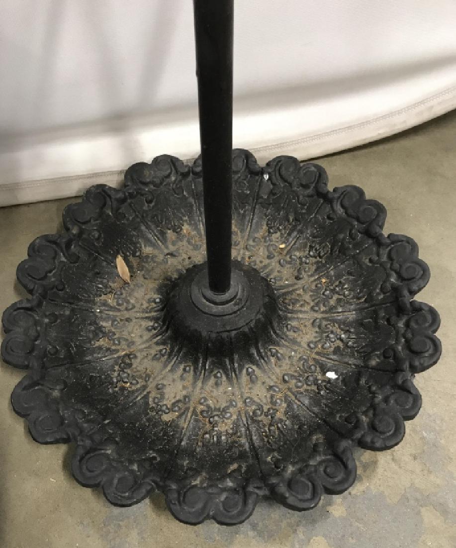 Vintage Painted Cast Metal Umbrella Stand: Vintage Painted Cast Metal Umbrella Stand, 28 in x 14 in diameter of lower tray, formed as a scalloped edged foliate tray with a handled stem, and 4 places to put umbrellas, good vintage condition, Um