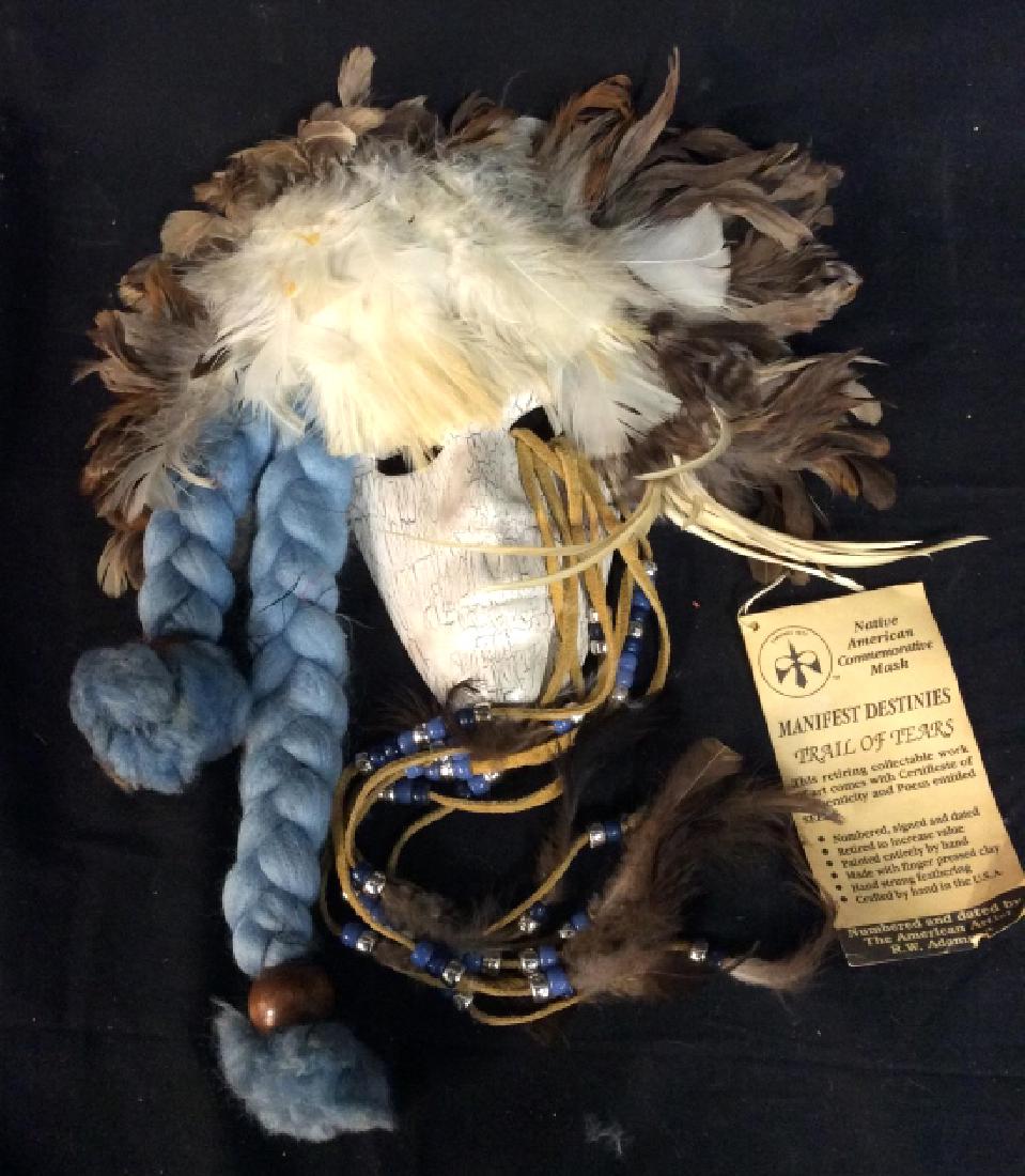 Native American Commemorative Mask: With original booklet explanation, retiring collectible work, Native American Artwork, Arts And Crafts, Signed, numbered dated, Hand Painted Clay and feathers, made in USA, artist RW Adamson, Hand Pai