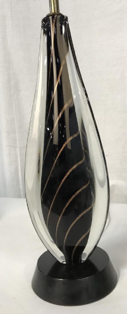 Vintage Murano Art Glass Lamp: Vintage Murano Art Glass Lamp, 31 in ro top of finial, gold black and clear glass, small chip on one side, on black wooden base, Murano Art Glass, Venetian Glass, Art, Lighting, 5
