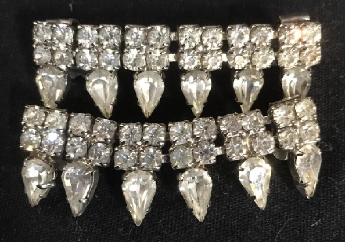 Pair Art Deco Rhinestone Sweater Clips: Collar pins, shoe clips, jewelry adornments, vintage jewelry, estate jewelry, each measures app 2.5 inches length