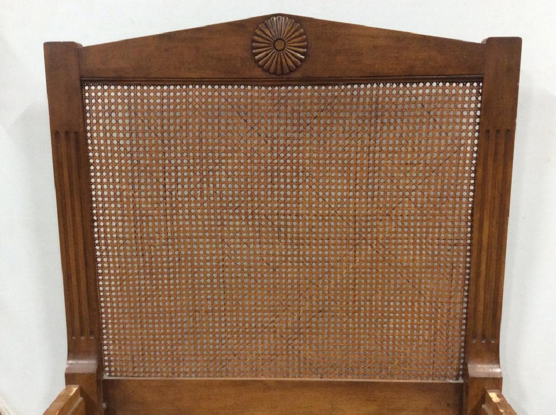 Carved Wood with Caned Headboard Bed Stand: Carved Wood with Caned Headboard Bed Stand, bed size 35 inch 76in x 42 in height of headboard, legs are 9 in off ground to where bed sits, in the French Style, Good condition, Bed Frames, Yveves Delor