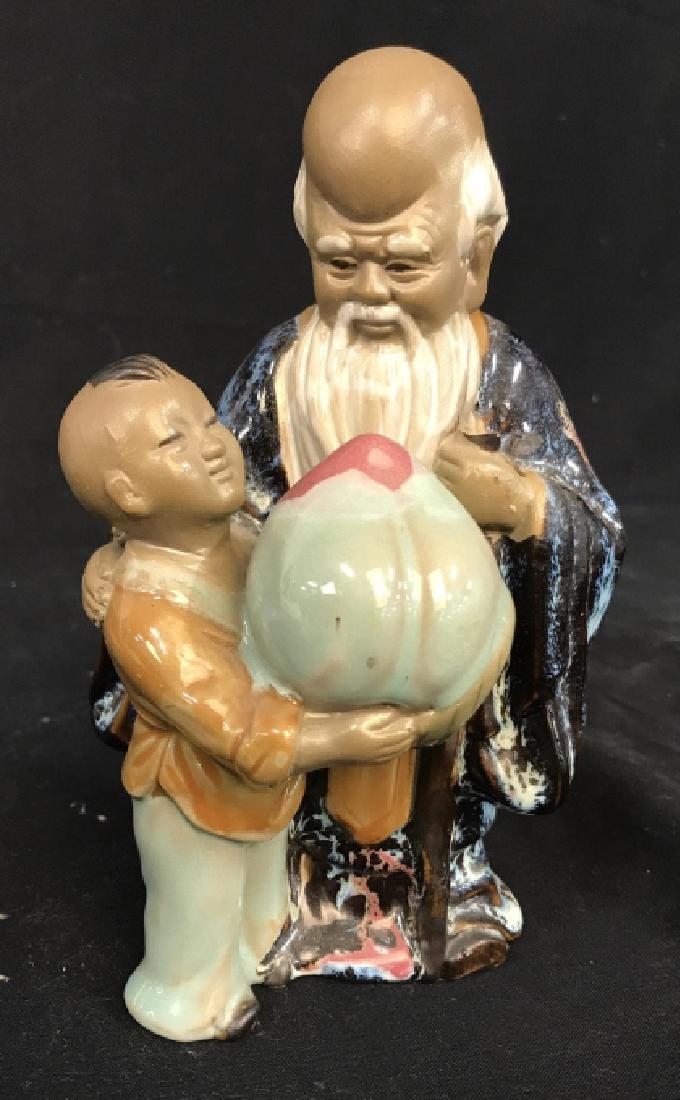 Asian Ceramic Sculpture Elder with Boy: Hand crafted ceramic sculpture, mud men sculpture, ceramics, elder Asian Man with young boy, Asian arts and crafts, Asian decorative arts, measures ht app 8 inches, width 5.5 inches