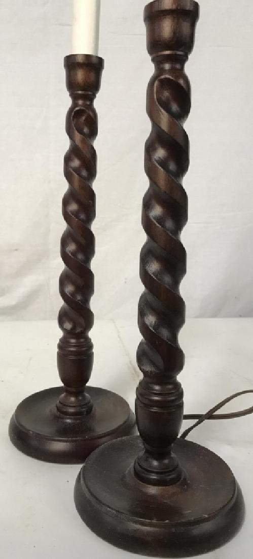 Pair of Turned Wooden table Lamps,: Pair of Turned Wooden table Lamps,23 in 5 in base, good condition, Formed like turned candlesticks but with a white insert with sockets for bulbs, Lighting, Table lighting, English Style, George III, 