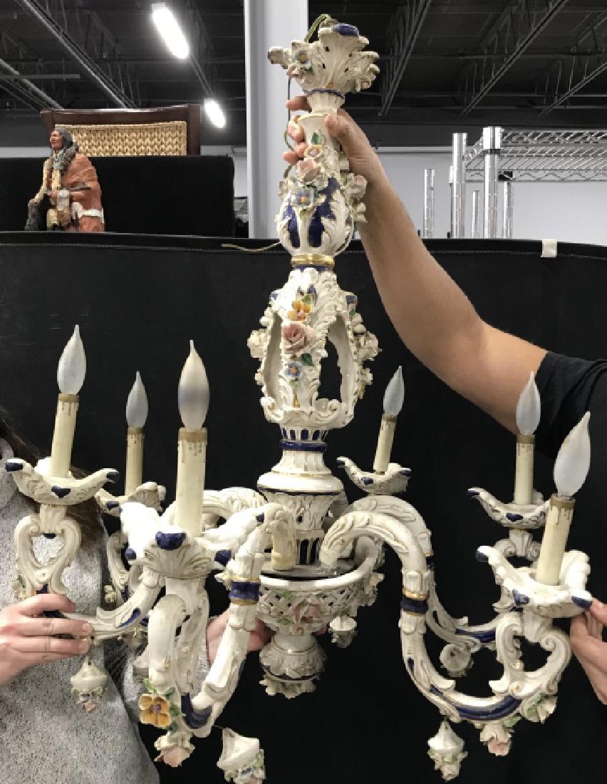 Vintage Capodimonte 6 Arm Chandelier Made in SpainPorcelain Vintage Capodimonte 6 Arm Chandelier Made in SpainPorcelain