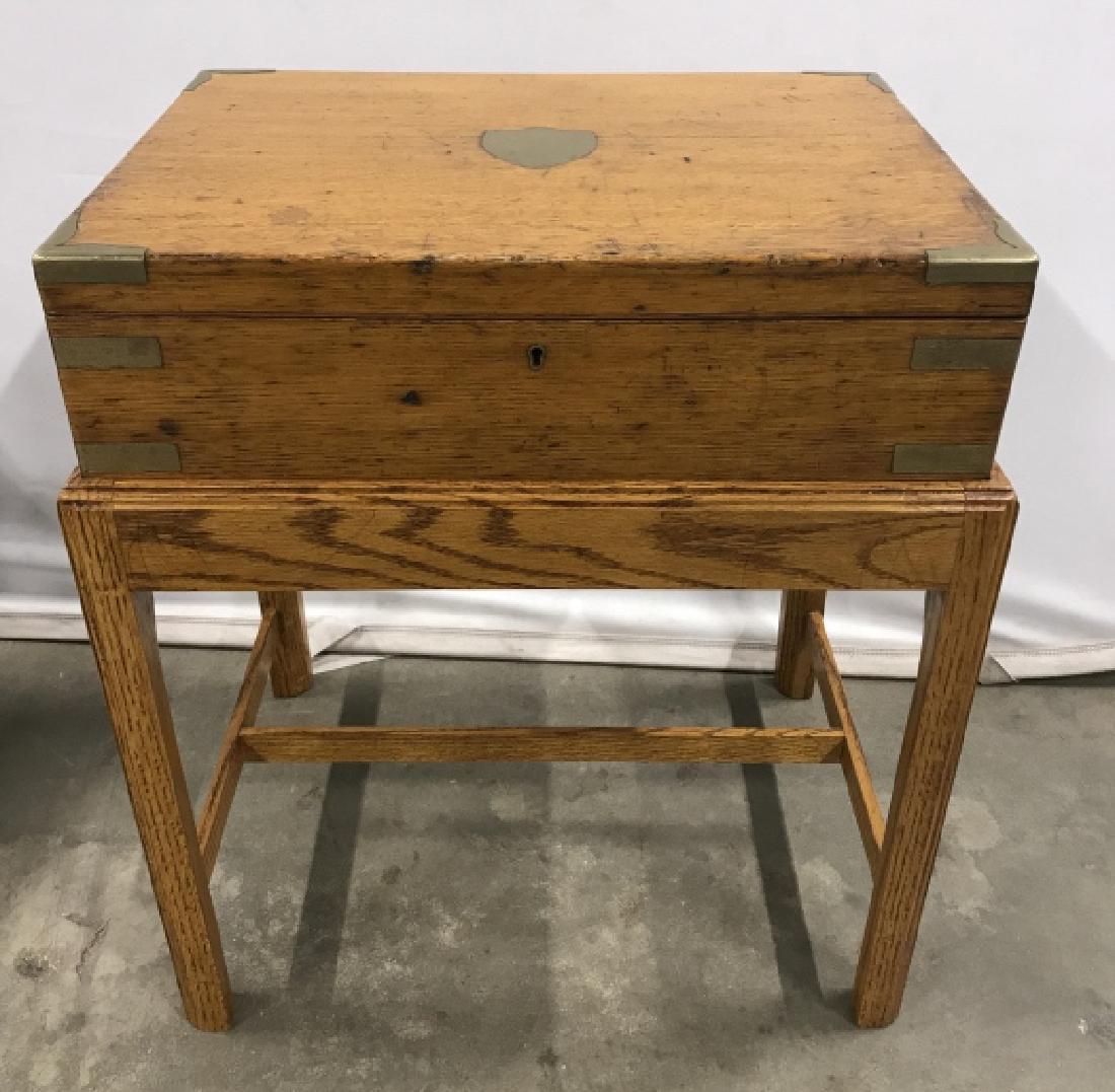 John Nowill & Sons Vintage Wood Chest W Stand: Vintage wooden chest / box with stand, marked for John Nowill & Sons, Sheffield In interior of box. Possibly used for knife or cutlery storage. Document / paper storage, office accessory, Chest lid su